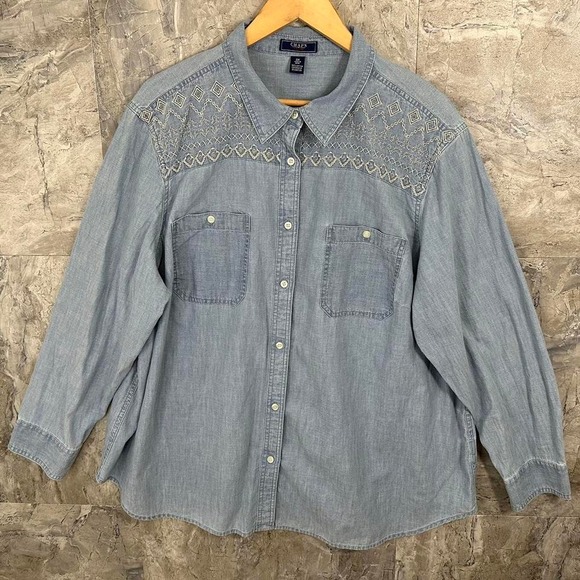 Chaps denim shirt with embroidered collar Woman's 3XL Blue - Picture 1 of 4